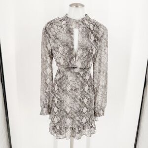 Wayf Silver Gray Sheath Dress with Ruffled Bishop Sleeves
